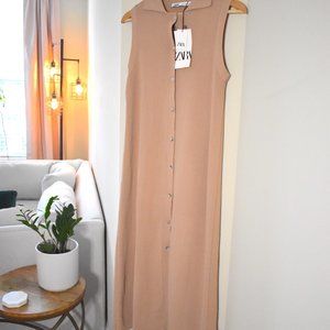 Zara Collared Midi Dress, Cream/Tan